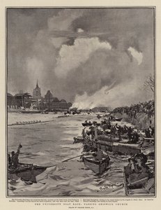 The University Boat Race, passing Chiswick Church by Charles Edward Dixon